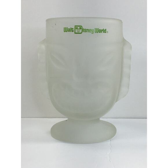 Vintage DISNEY Two Faced Polynesian Village 6" Tall Frosted Tiki Bar Mug/Cup - Picture 1 of 11